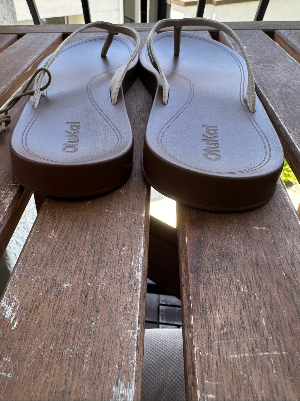 NWT OluKai Lalahi Women's Leather Thong Sandals - Wheat Gold/Toffee - 9 - Picture 5 of 6